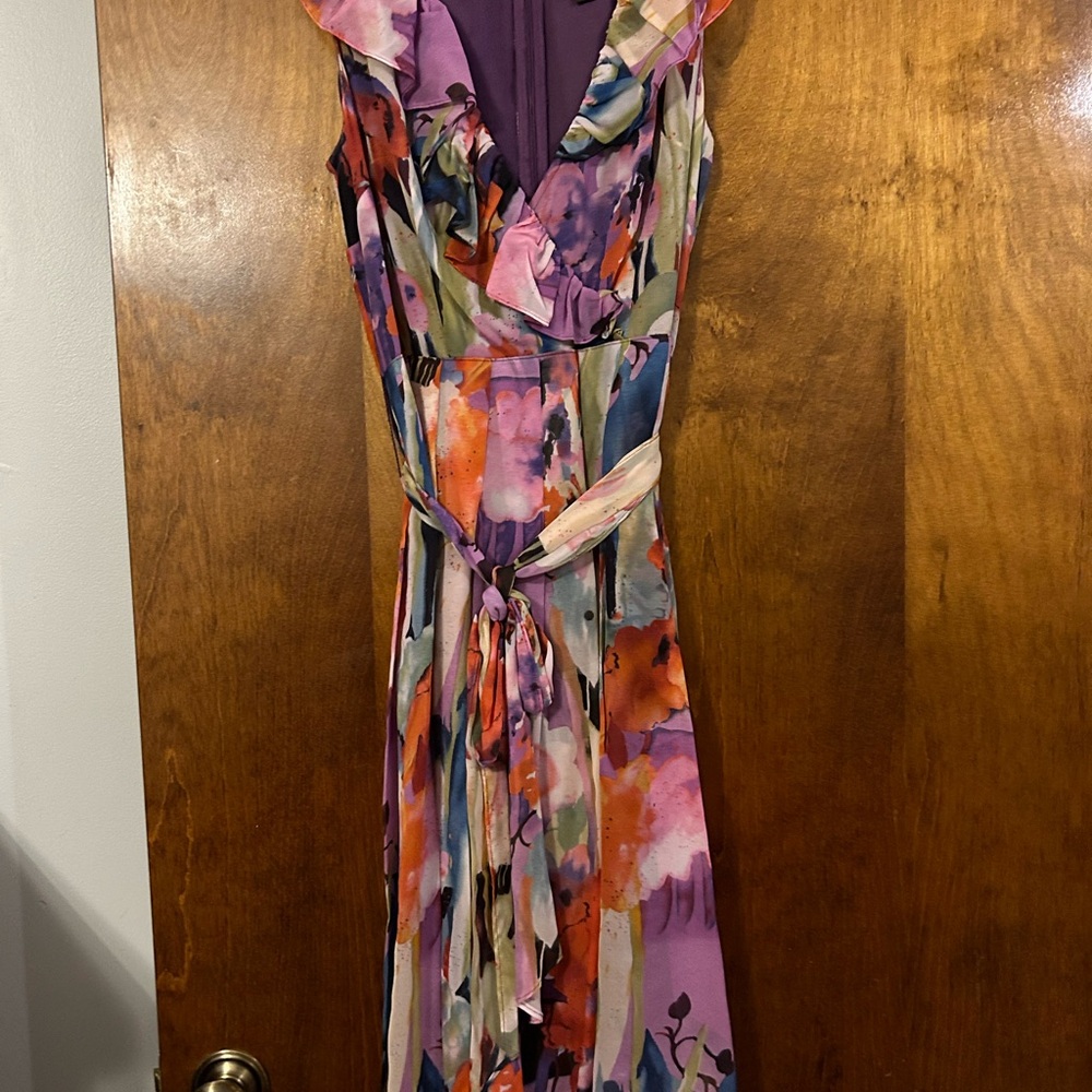 Adrianna Papell Purple Pink Pleated Maxi Dress